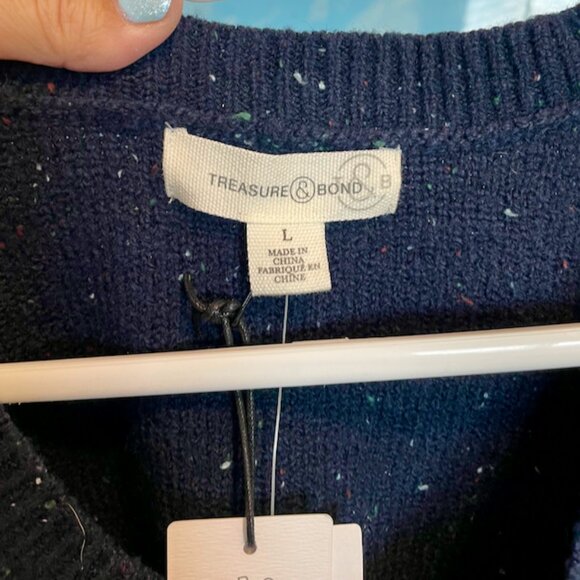 Treasure & Bond Navy Cropped Cable Knit Sweater Vest (L) - Picture 2 of 9